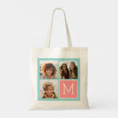 Aangepast monogram voor foto's van Mint en Koraal Tote Bag (Achterkant)
