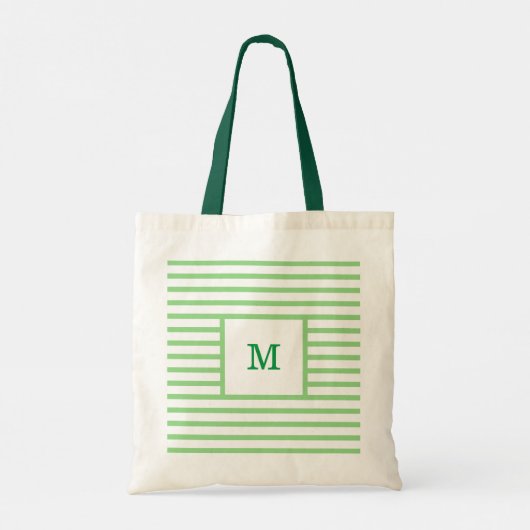 Aangepast monogram voor groene en witte strepen tote bag (Achterkant)