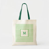 Aangepast monogram voor groene en witte strepen tote bag (Voorkant)