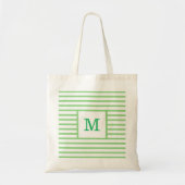 Aangepast monogram voor groene en witte strepen tote bag (Voorkant)