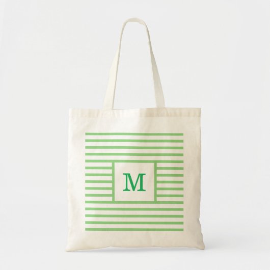 Aangepast monogram voor groene en witte strepen tote bag (Voorkant)