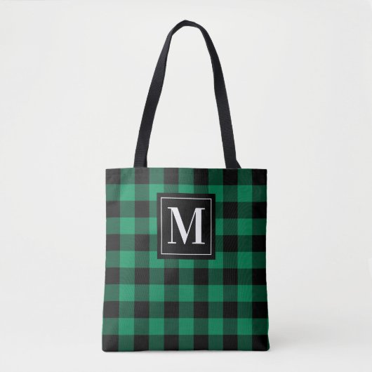 Aangepast monogram voor groene en zwarte buffels tote bag (Voorkant)