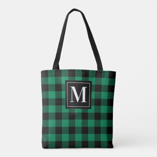 Aangepast monogram voor groene en zwarte buffels tote bag (Achterkant)