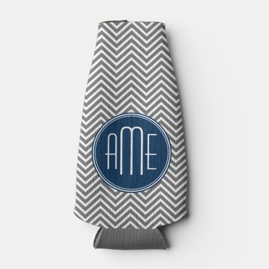 Aangepast monogram voor het Navy- en Gray Chevron- Flesjeskoeler (Voorkant)
