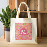 Aangepast monogram voor kleurrijk flessenpatroon tote bag<br><div class="desc">Hot Pink,  koraal en kalkgroen - Een leuk en grafisch bloemontwerp in verse,  vrolijke kleuren. Als u de monogrammen moet aanpassen,  klik op de pas het knoop aan en breng veranderingen aan.</div>