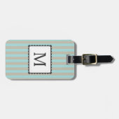 Aangepast monogram voor lichtblauw en beige strepe bagagelabel (Voorkant horizontaal)