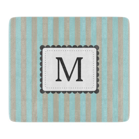 Aangepast monogram voor lichtblauw en beige strepe snijplank (Voorkant)