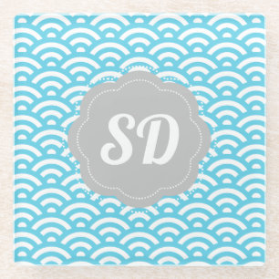 Aangepast monogram voor Light Blue Wave Glazen Onderzetter