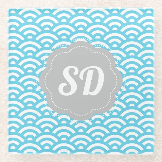 Aangepast monogram voor Light Blue Wave Glazen Onderzetter (Voorkant)