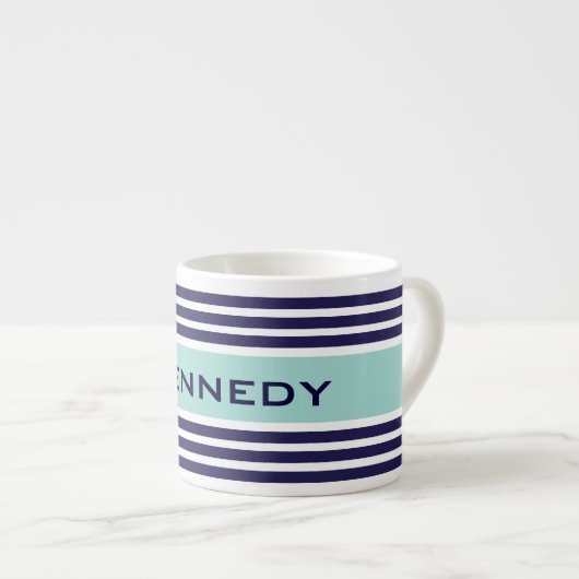 Aangepast monogram voor Mint Green & Navy Blue Str Espresso Kop (Voorkant rechts)