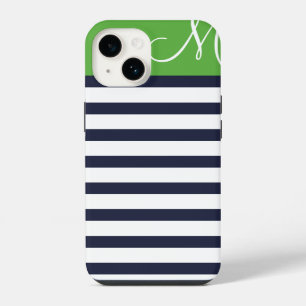 Aangepast monogram voor Navy Blue en Green Preppy  iPhone 14 Hoesje