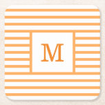 Aangepast monogram voor Oranje en witte strepen Kartonnen Onderzetters<br><div class="desc">Cute girly,  modern oranje en wit gestript onderzetter met je eigen monogram of initialen,  voor je volgende speciale verjaardagsfeest of bruiloft! Vervaardigd met papier. Pas het aan met uw favoriete lettertype en kleur om het tot uw enige gelukkige onderzetter te maken!</div>