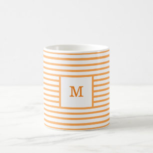 Aangepast monogram voor Oranje en witte strepen Koffiemok