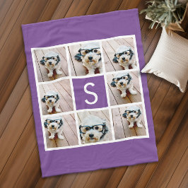Aangepast monogram voor Paarse en witte fotocollag Fleece Deken
