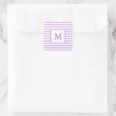 Aangepast monogram voor Paarse en witte strepen Vierkante Sticker (Tas)