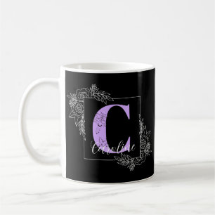 Aangepast monogram voor Paarse Floral Butterfly - Koffiemok