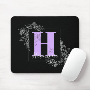 Aangepast monogram voor Paarse Floral Butterfly - Muismat