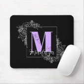 Aangepast monogram voor Paarse Floral Butterfly - Muismat (Met muis)