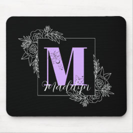 Aangepast monogram voor Paarse Floral Butterfly -  Muismat