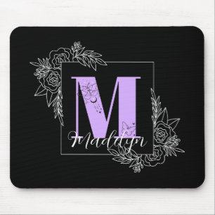 Aangepast monogram voor Paarse Floral Butterfly -  Muismat