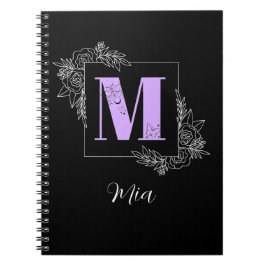 Aangepast monogram voor Paarse Floral Butterfly -  Notitieboek