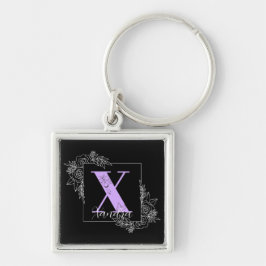 Aangepast monogram voor Paarse Floral Butterfly -  Sleutelhanger