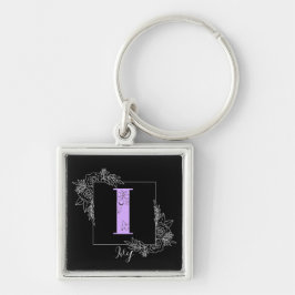 Aangepast monogram voor Paarse Floral Butterfly -  Sleutelhanger