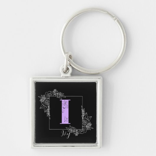 Aangepast monogram voor Paarse Floral Butterfly -  Sleutelhanger (Voorkant)