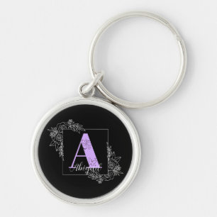 Aangepast monogram voor Paarse Floral Butterfly - Sleutelhanger