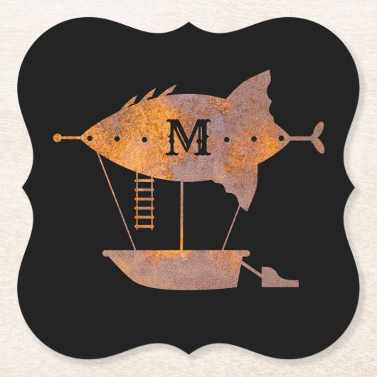 Aangepast monogram voor Steampunk Rusty Kartonnen Onderzetters (Voorkant)