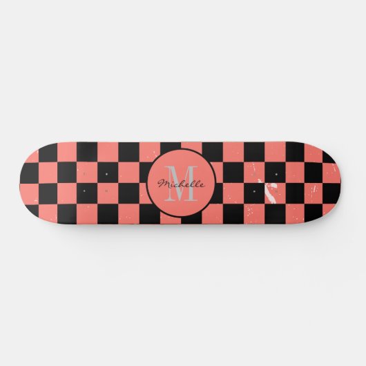 Aangepast monogram voornaam dambord patroon persoonlijk skateboard (Horizontaal)