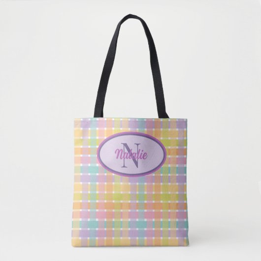 Aangepast Monogram Vrouwelijk Kleurrijk gestreept  Tote Bag (Voorkant)