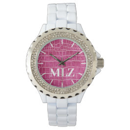 Aangepast monogram warm roze faux crocodile maken horloge