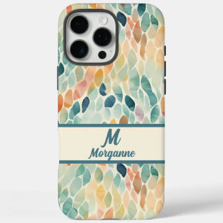 Aangepast monogram Waterverf bladpatroon iPhone 16 Pro Max Hoesje