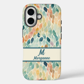 Aangepast monogram Waterverf bladpatroon iPhone 16 Hoesje