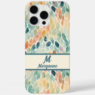 Aangepast monogram Waterverf bladpatroon iPhone 16 Pro Max Hoesje