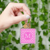 Aangepast monogram. White en Roze Damask Pattern. Sleutelhanger (Hand)