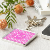 Aangepast monogram. White en Roze Damask Pattern. Sleutelhanger (Zijkant)