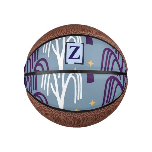 Aangepast monogram Wilgenboompatroon Blauw Basketbal (Voorkant)