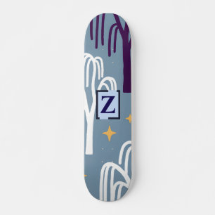 Aangepast monogram Wilgenboompatroon Blauw Persoonlijk Skateboard