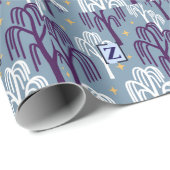 Aangepast Monogram Willow Tree Blue Wrapping Paper Cadeaupapier (Rol Hoek)