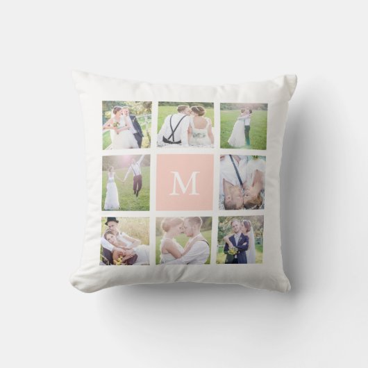 Aangepast Monogram Wit Vierkant Foto Collage Kussen (Voorkant)