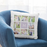 Aangepast Monogram Wit Vierkant Foto Collage Kussen<br><div class="desc">Witte kussen met monogram met 8 vierkante foto's in een rasterlay-out op de voor- en achterkant, waardoor er in totaal 16 foto's zijn die je kunt vervangen door je eigen foto's. Je kunt ook je familie-initiaal toevoegen voor het monogram en de achtergrondkleur van het monogramvak wijzigen door op "aanpassen" te...</div>