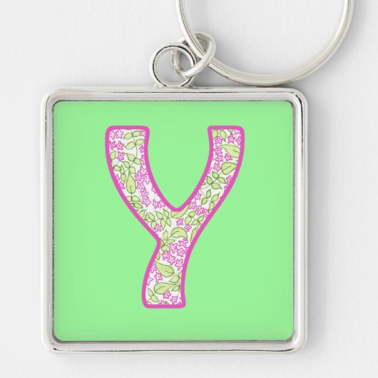 Aangepast monogram Y-Sleutelhanger, Ditsy Floral P Sleutelhanger (Voorkant)