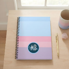 Aangepast Monogram Zacht Roze & Blauwe Streep Notitieboek