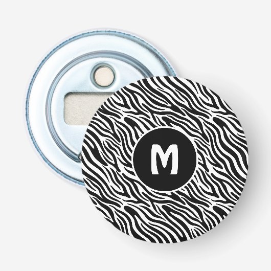 Aangepast monogram zebra patroon button flesopener (Voorkant)