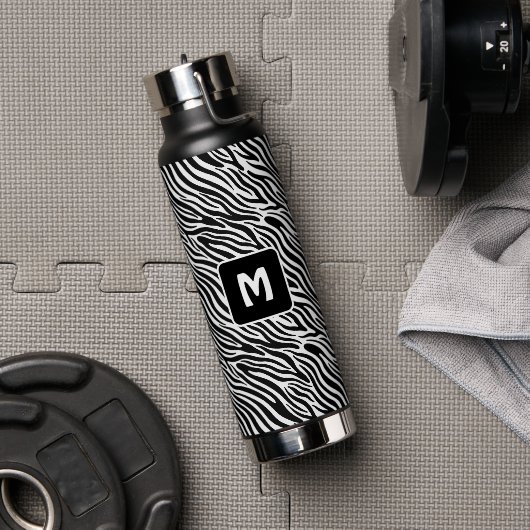 Aangepast monogram zebra patroon waterfles (Gym (Gedraaid) )