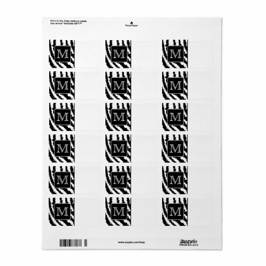 Aangepast monogram, Zebra Pattern Animal Print. Etiket (Full Sheet)