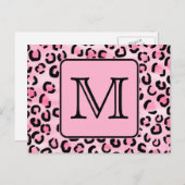 Aangepast monogram. Zwart en roze luipaard afdrukk Briefkaart (Voorkant / Achterkant)