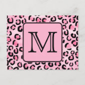 Aangepast monogram. Zwart en roze luipaard afdrukk Briefkaart (Voorkant)